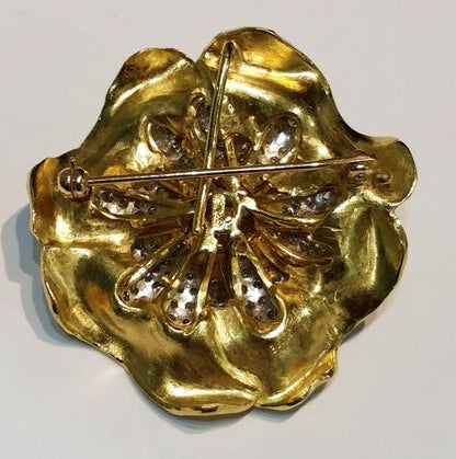 Vintage 1970's Diamond set Flower Brooch Pendant by Boris-Lebeau