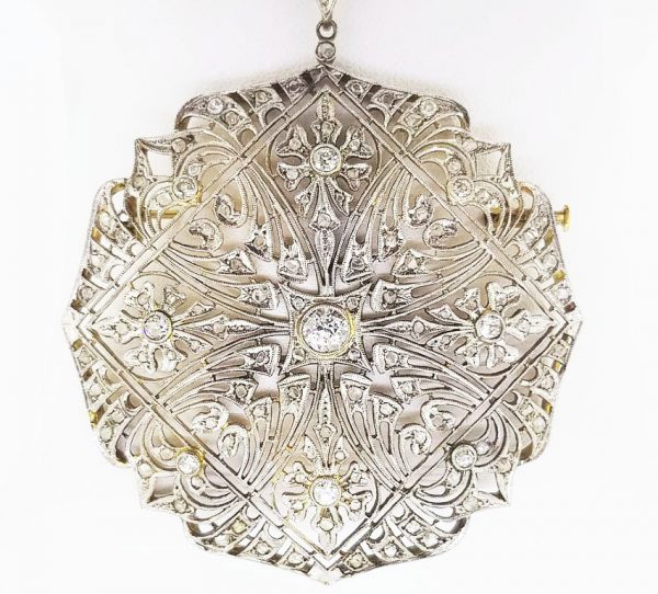Antique Art Deco Diamond Brooch Pendant