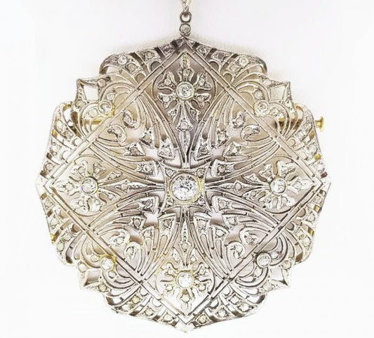 Antique Art Deco Diamond Brooch Pendant