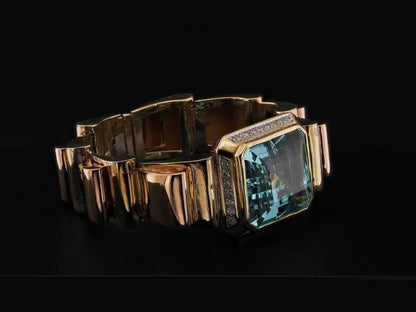 Vintage 51ct Aquamarine Diamond and 18ct Gold Tank Bracelet