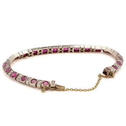 Late Art Deco 7.70ct Burma Ruby and Old European Cut Diamond Line Bracelet