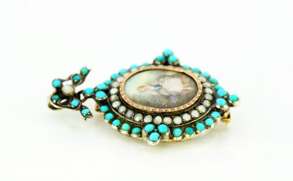 Victorian French Turquoise and Pearl Brooch, 18ct Gold, Circa 1890