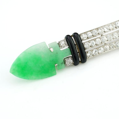 Boucheron Art Deco Platinum Brooch with Jade Onyx and Diamonds