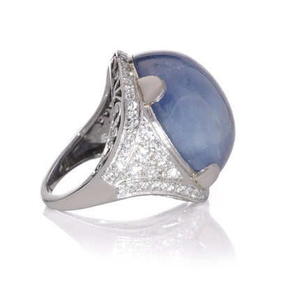 46ct Cabochon Star Sapphire and Diamond Domed Cocktail Ring in Platinum