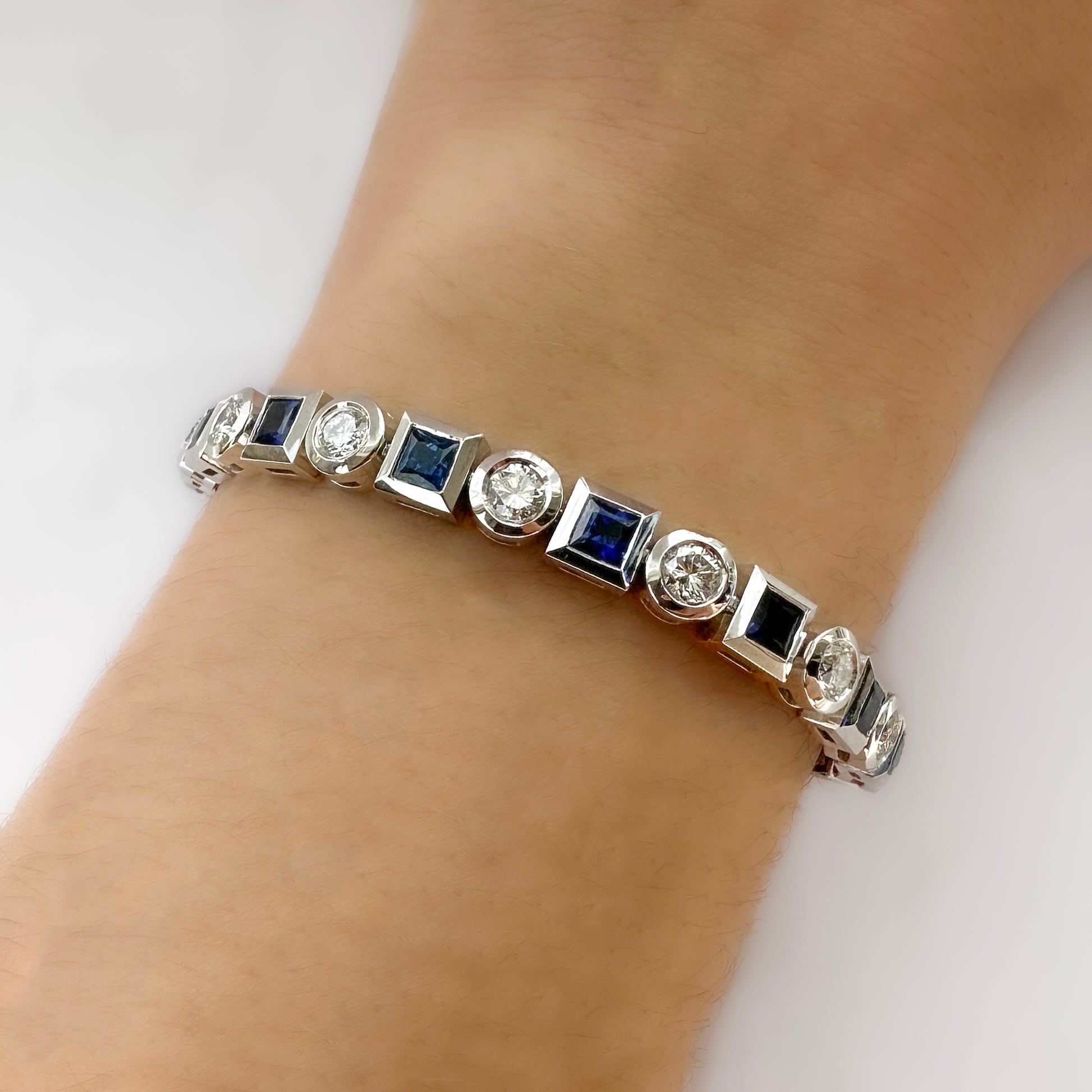 Vintage 4.2ct Princess Cut Sapphire and Diamond Bracelet