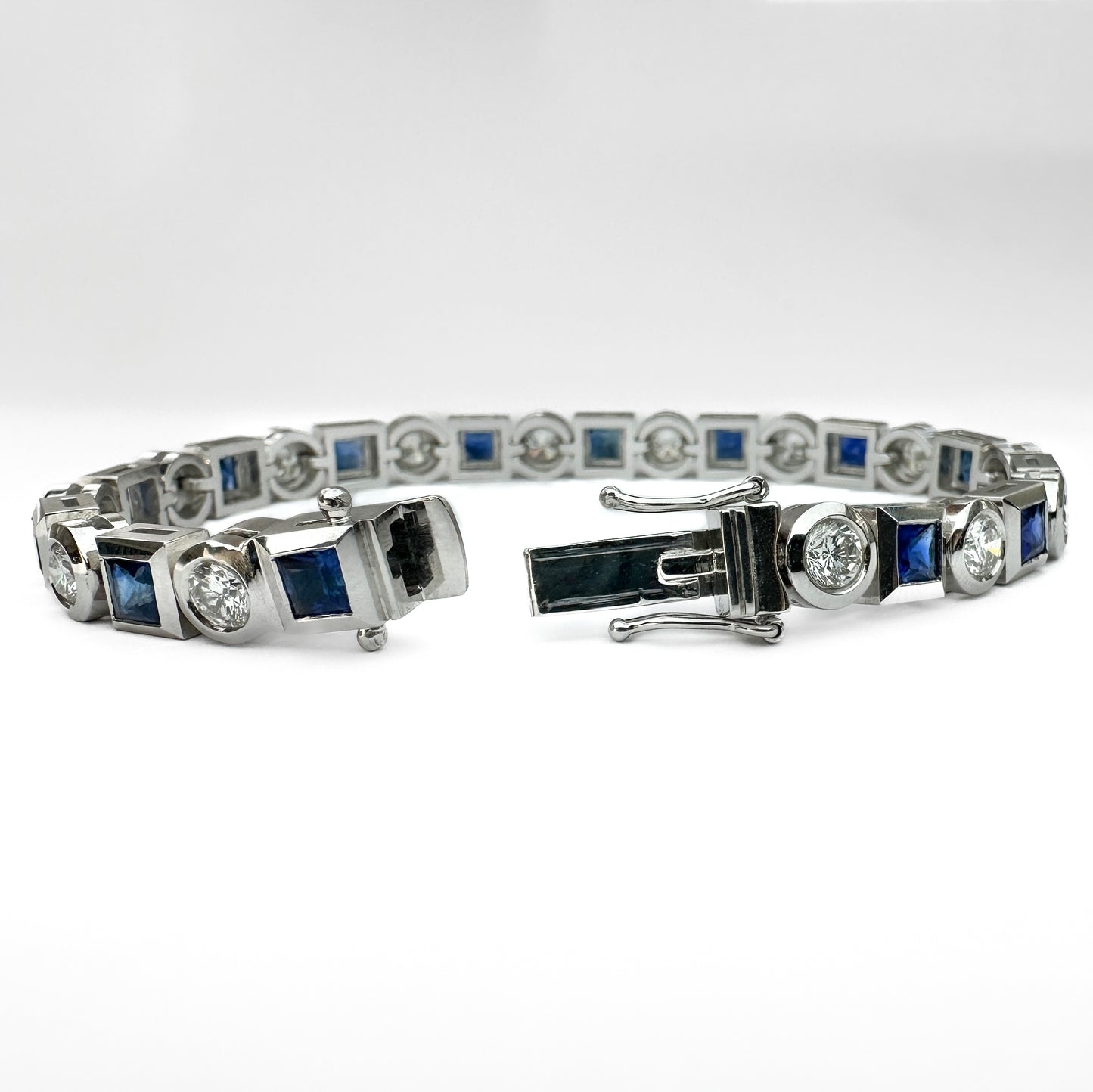 Vintage 4.2ct Princess Cut Sapphire and Diamond Bracelet
