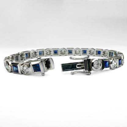 Vintage 4.2ct Princess Cut Sapphire and Diamond Bracelet