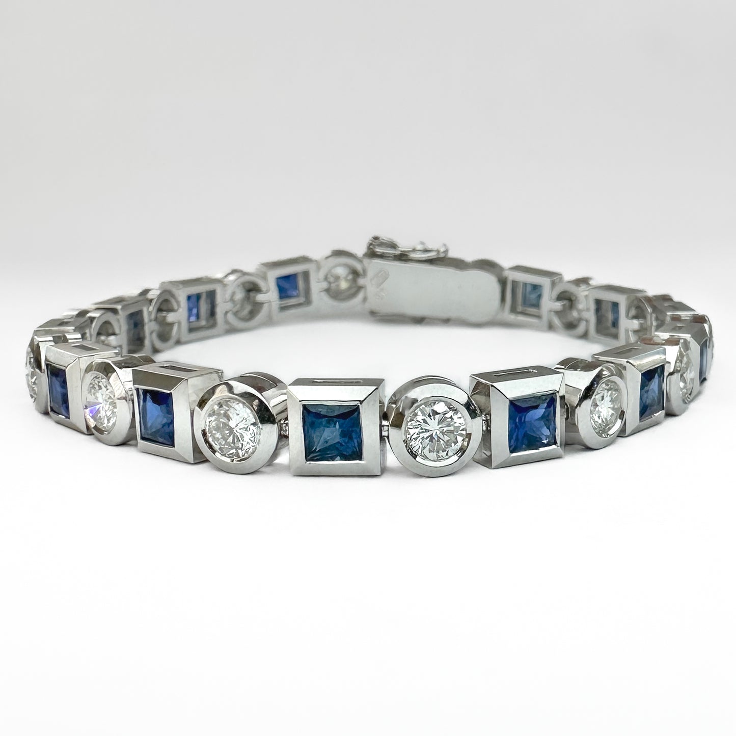 Vintage 4.2ct Princess Cut Sapphire and Diamond Bracelet