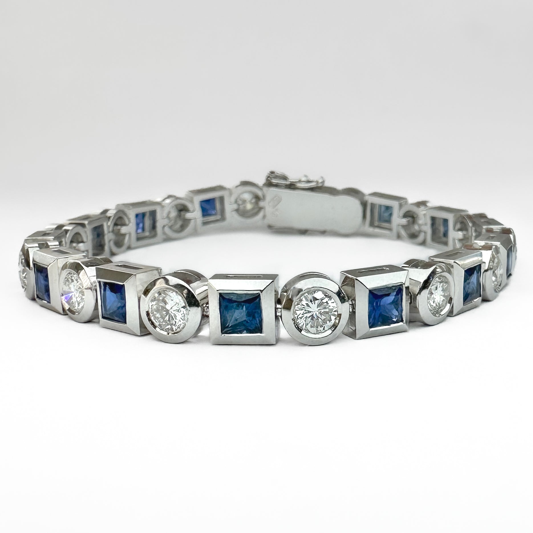 Vintage 4.2ct Princess Cut Sapphire and Diamond Bracelet