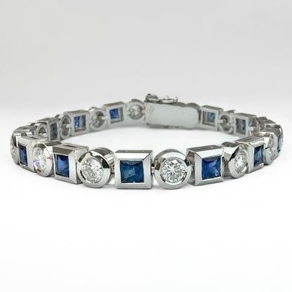 Vintage 4.2ct Princess Cut Sapphire and Diamond Bracelet
