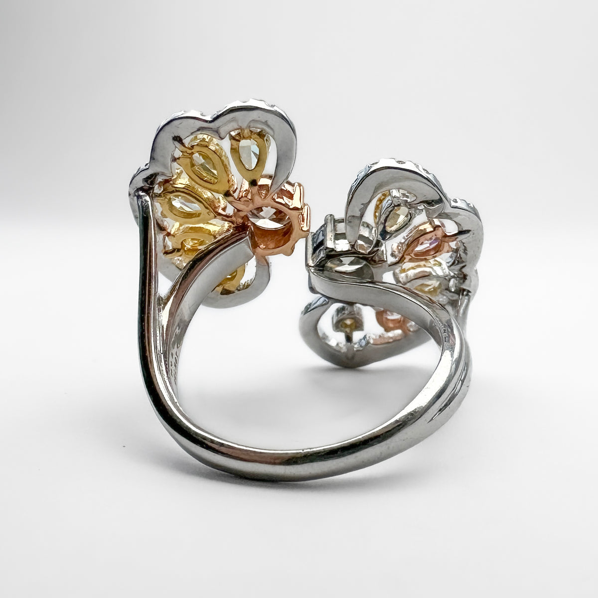 Yellow, Pink &amp; White Diamond Flower Ring
