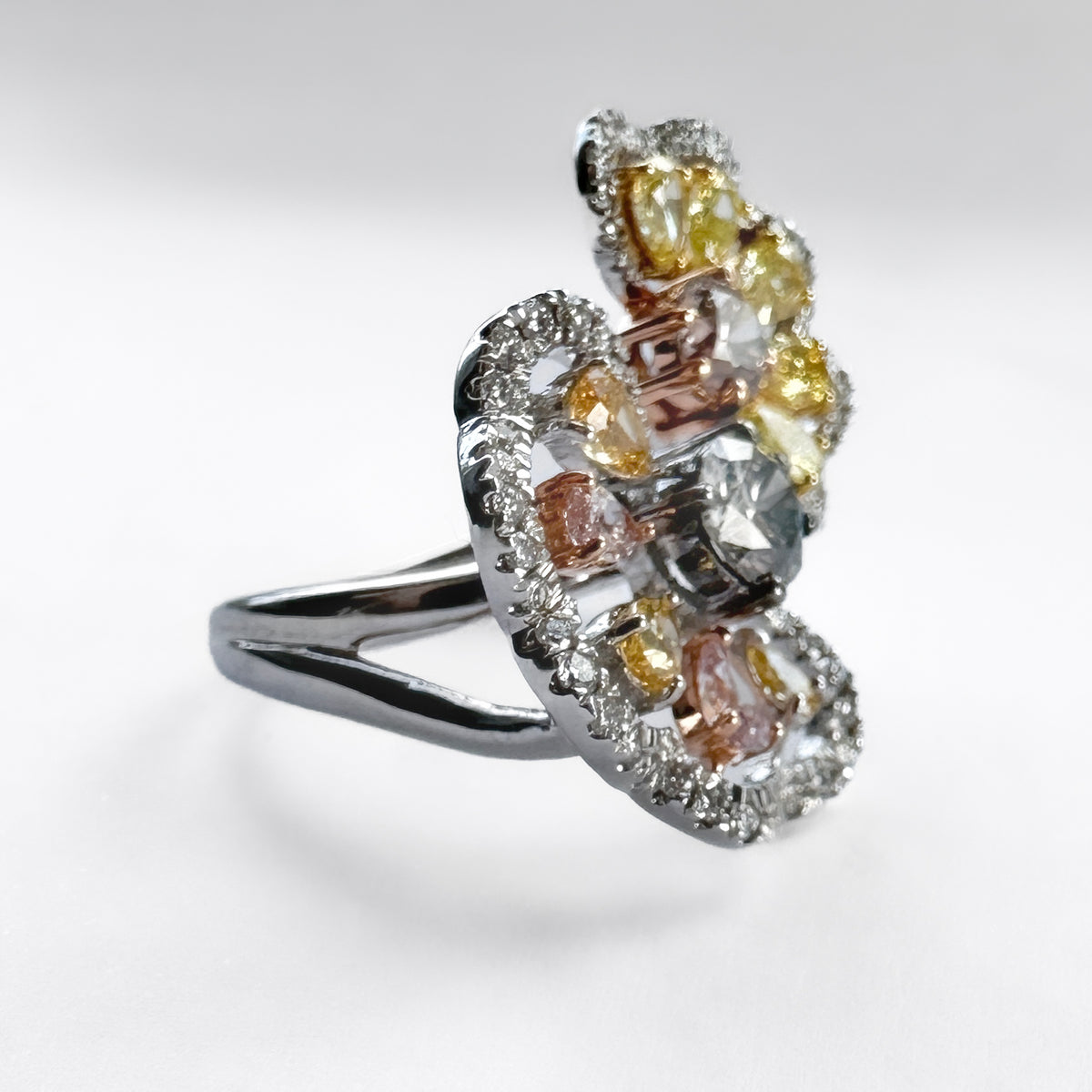 Yellow, Pink &amp; White Diamond Flower Ring