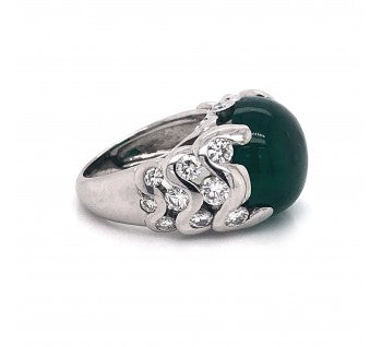 Vintage French 13.00ct Cabochon Emerald and Diamond Cocktail Ring