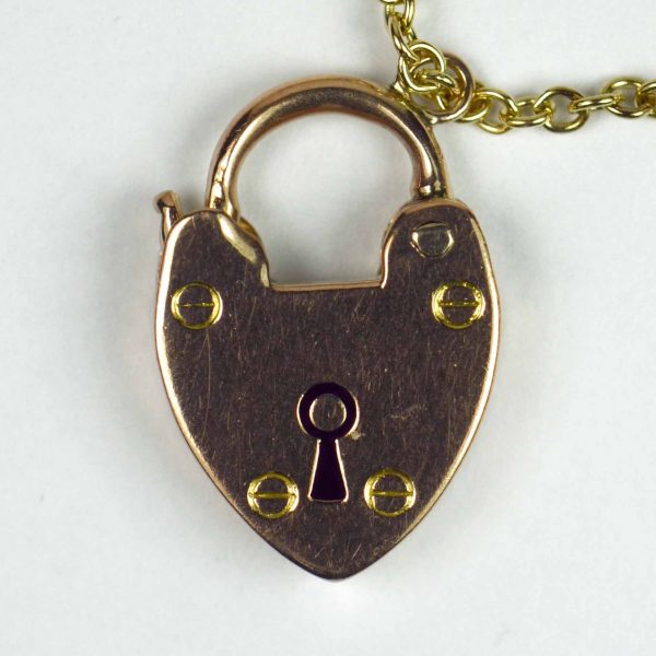 9ct Rose Gold Curb Link Bracelet with Heart Padlock Clasp