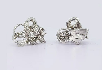 Vintage 1960's Diamond Set Bow Earrings in 18ct White Gold