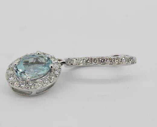 Aquamarine and Diamond Oval Cluster Drop Earrings