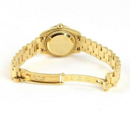 Rolex Oyster Perpetual 26mm Datejust 18ct Yellow Gold and Diamond Ladies Automatic Wrist Watch, Model 179158, 18ct Rolex President bracelet with single deployment clasp. With Rolex box and papers, Circa 2006/2007
