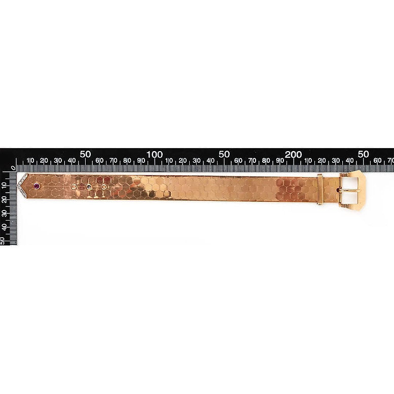 Vintage 18ct Yellow Gold Articulated Buckle Bracelet with Pink Sapphire and Diamonds