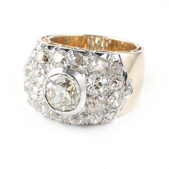 Art Deco 5.26ct Old Mine Cut Diamond Cluster Dress Ring