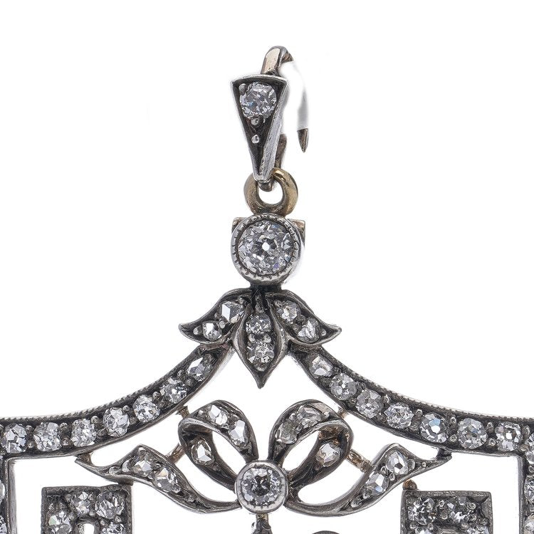 Belle Epoque Old Cut Diamond Pendant with Natural Pearl