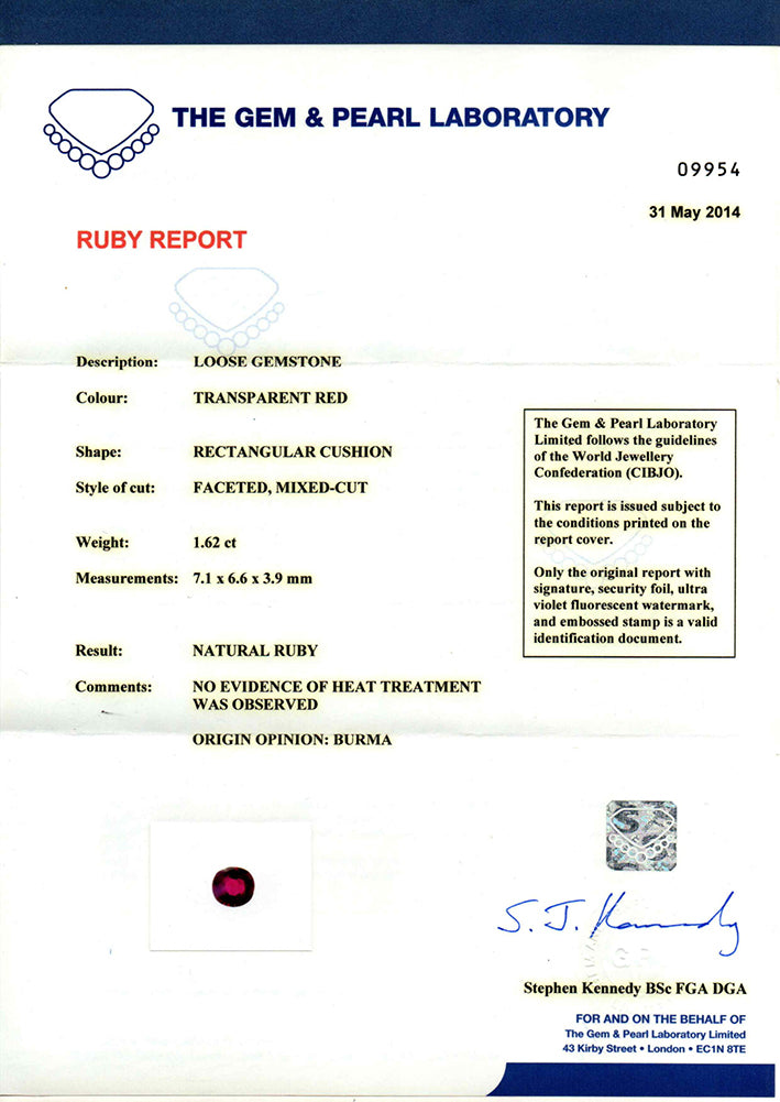 Vintage 1.62ct Natural Burma Ruby and Diamond Engagement Ring