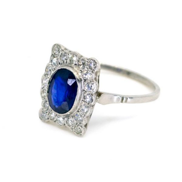 Art Deco Sapphire, Diamond and Platinum Dress Ring, 1.70 carats