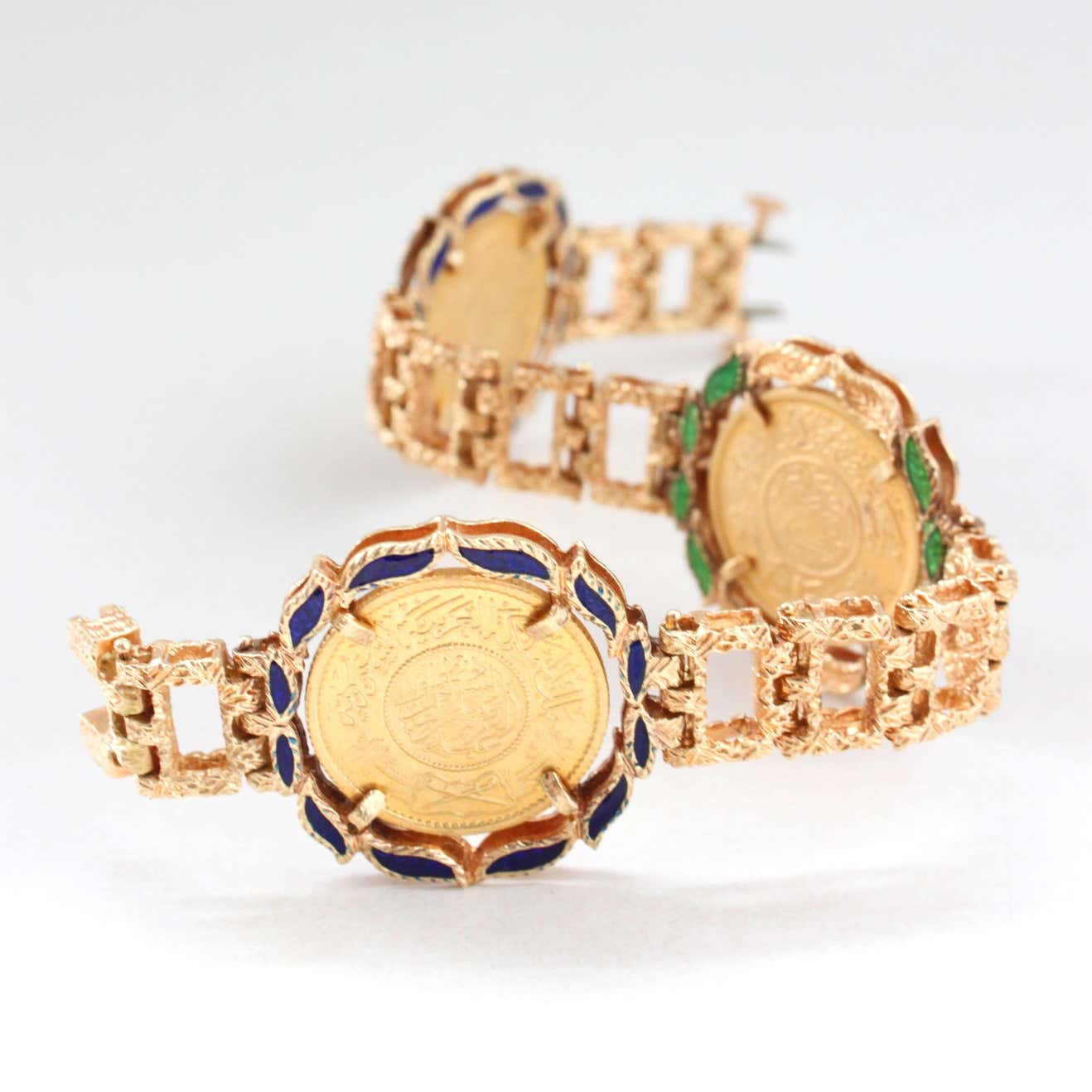Vintage 22ct Islamic Coin, Enamel and 18ct Yellow Gold Bracelet