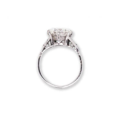 Vintage 3.23ct Diamond Single Stone Engagement Ring, 3.23 carats, VS clarity, delicate and ornate shoulder design each set with four round-cut diamonds.