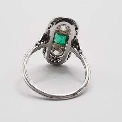 Art Deco Emerald and Diamond Tablet Ring