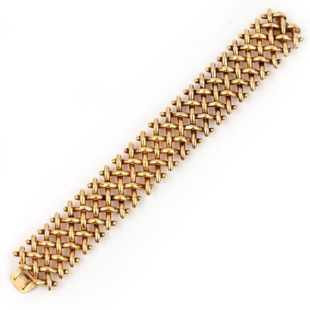 Antique Victorian 18ct Yellow Gold Wide Lattice Bracelet