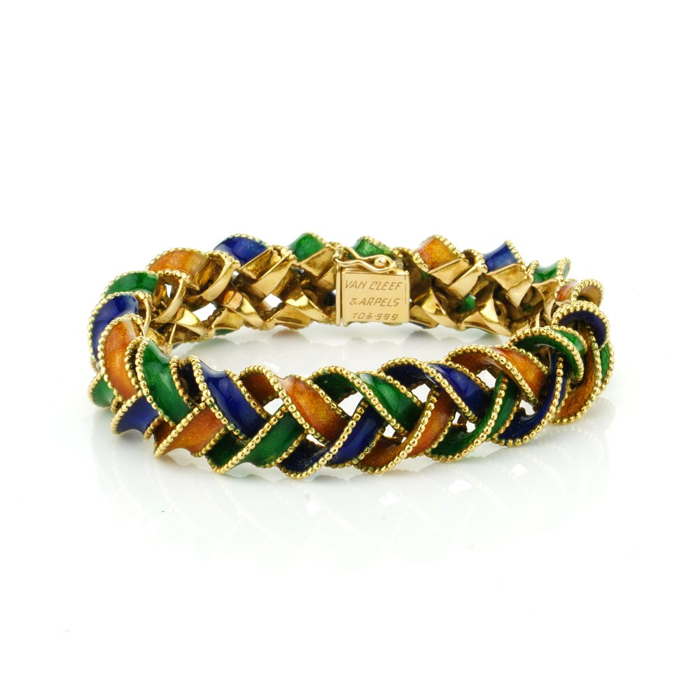 Van Cleef and Arpels 18ct Gold and Enamel Plait Bracelet