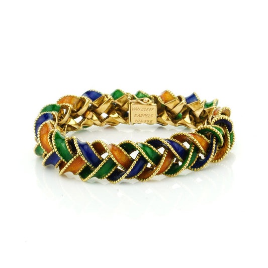 Van Cleef and Arpels 18ct Gold and Enamel Plait Bracelet