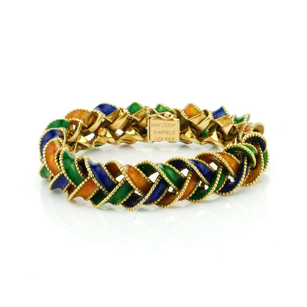 Van Cleef and Arpels 18ct Gold and Enamel Plait Bracelet