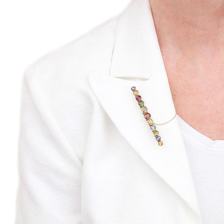 Antique Edwardian Multi Gem Harlequin Bar Brooch