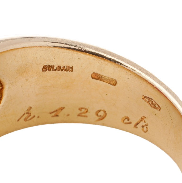 Vintage Bvlgari 1.29ct Burma Ruby and Old European Cut Diamond Three Stone Gypsy Ring in 18ct Yellow Gold