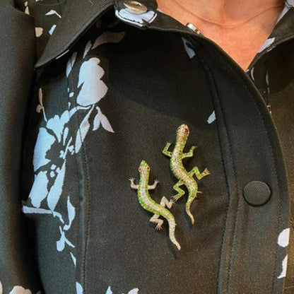 Pair of Antique Diamond, Garnet and Ruby Salamander Lizard Brooches
