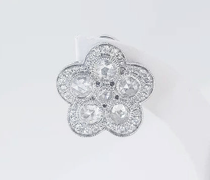 Rose Cut Diamond Floral Cluster Stud Earrings, 2.00 carats