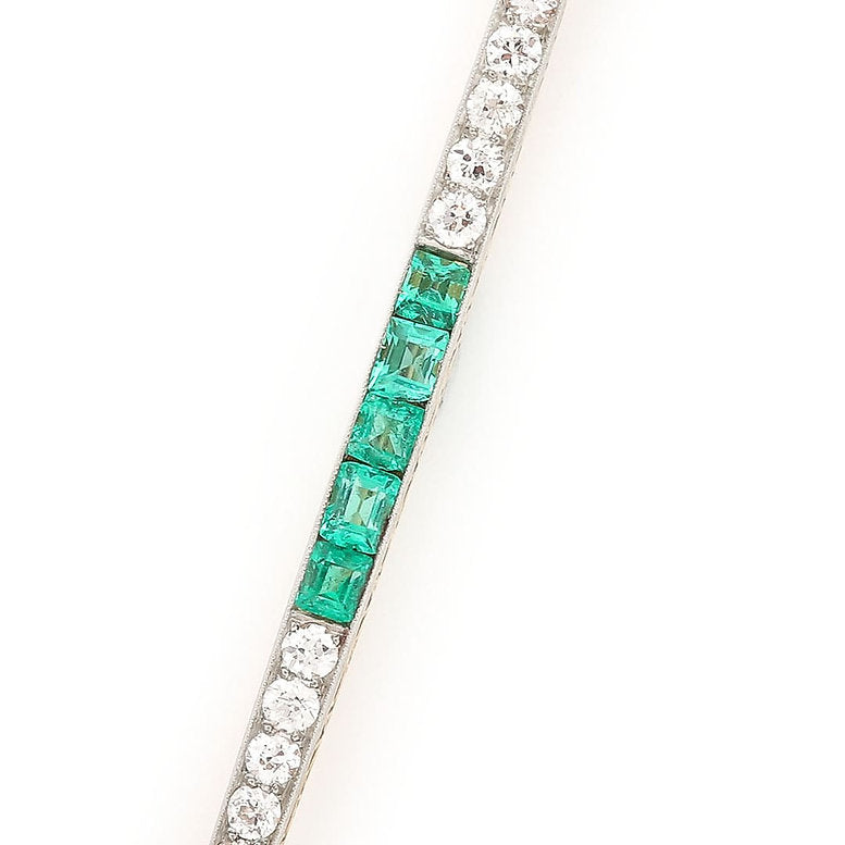Art Deco Emerald and Diamond Bar Brooch