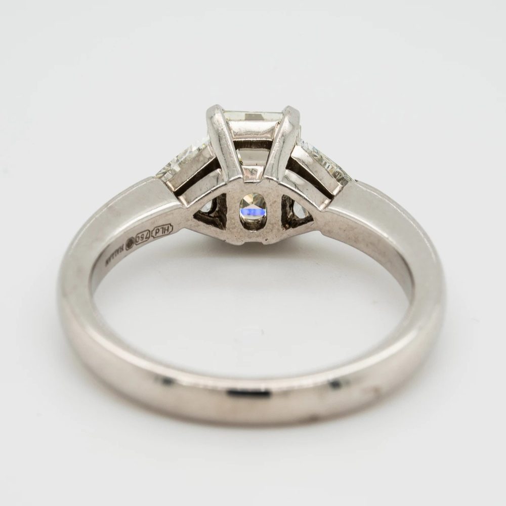 1.01ct Emerald Cut and Trillion Diamond Three Stone Engagement Ring
