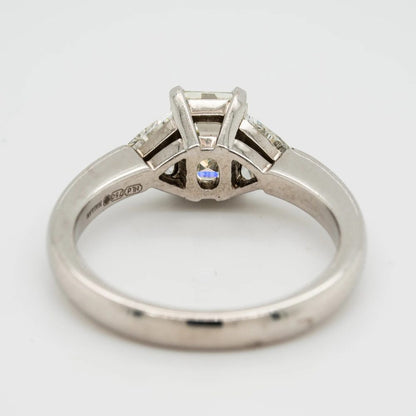 1.01ct Emerald Cut and Trillion Diamond Three Stone Engagement Ring