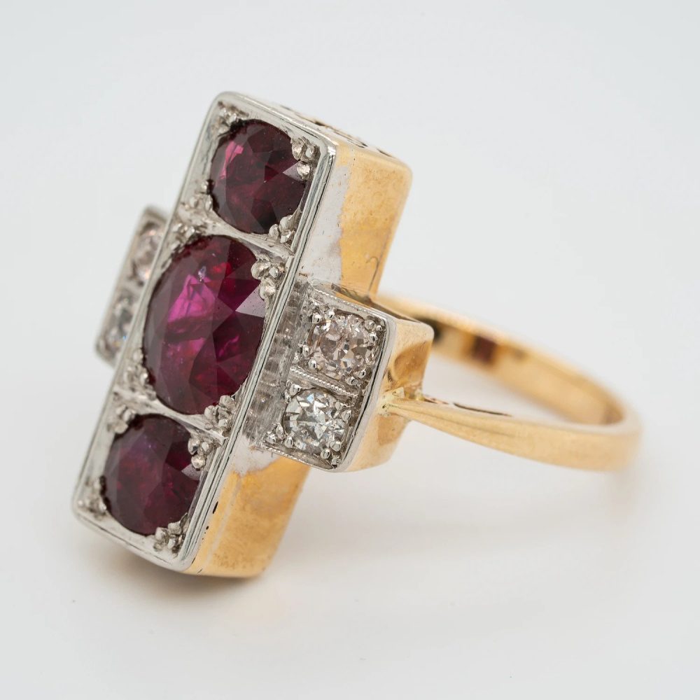 Antique 3.50ct Ruby Trilogy and Old Cut Diamond Tablet Plaque Ring