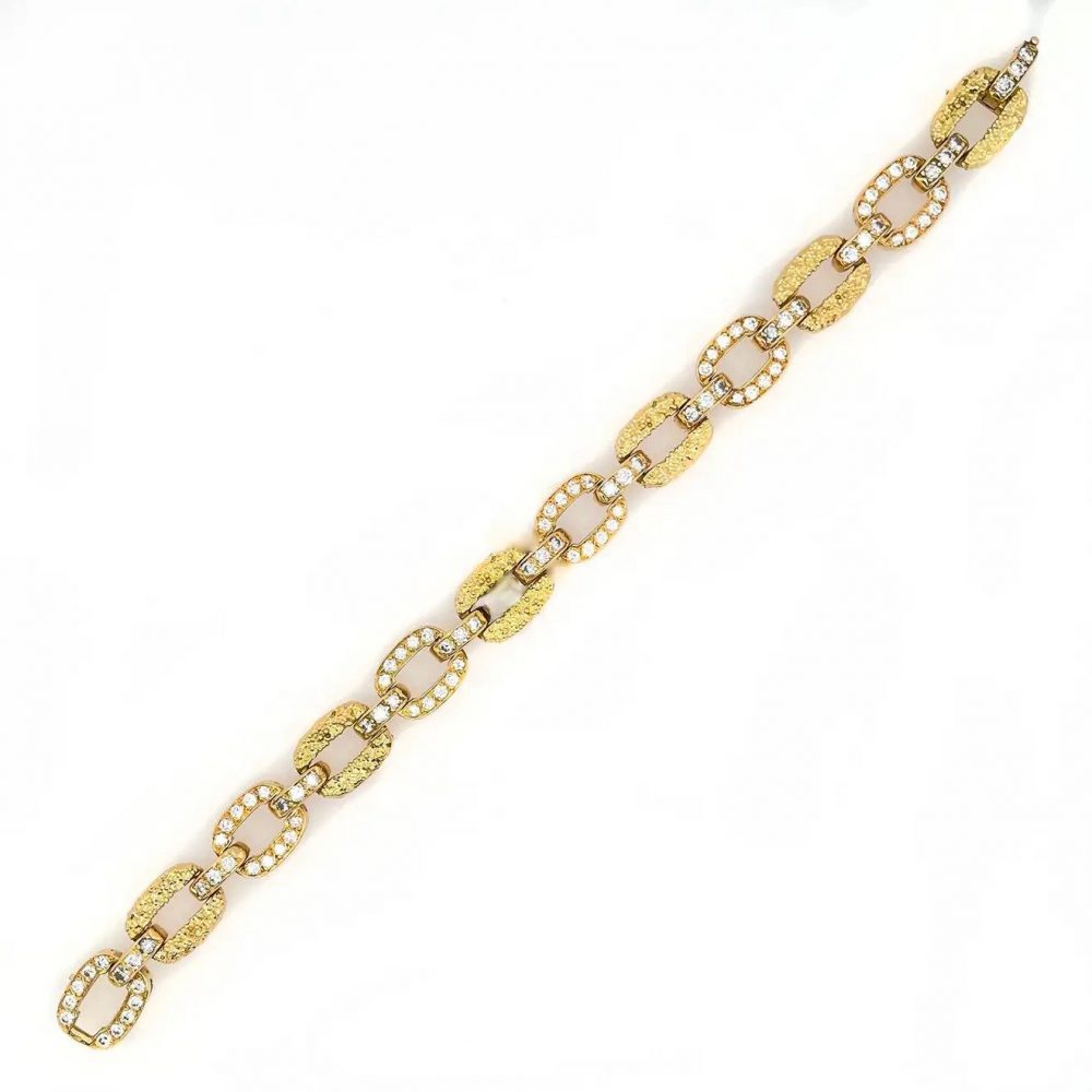 Vintage 1940s Van Cleef Arpels Diamond and Textured Gold Link Bracelet