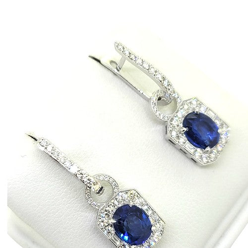 Contemporary 3.4ct Sapphire and Diamond Cluster Drop Earrings