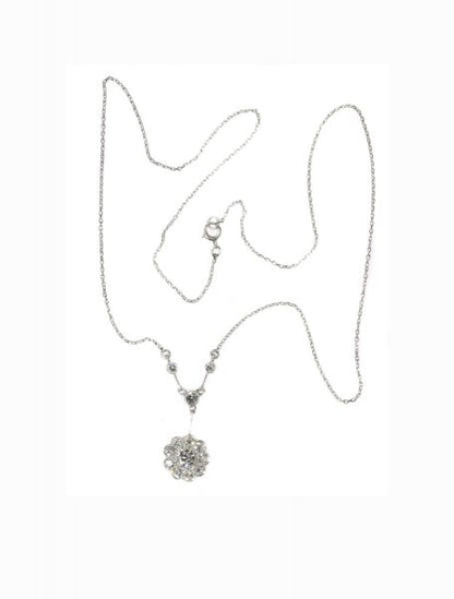 Vintage Art Deco Diamond and Platinum Flower Pendant Necklace, 1.10cts