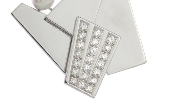 Vintage Natural Pearl, Diamond, 18ct Gold Geometric Brooch Pendant