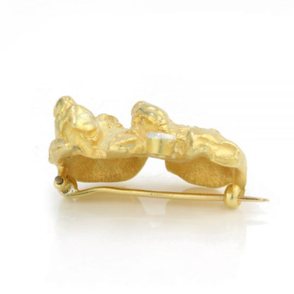 Antique Edwardian 18ct Gold Basset Hound Dog Brooch with Old Cut Diamond