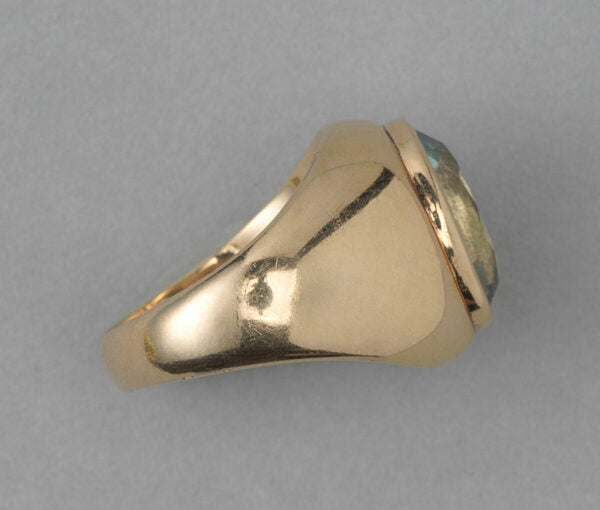 Vintage Oval Aquamarine and 18ct Rose Gold Signet Ring