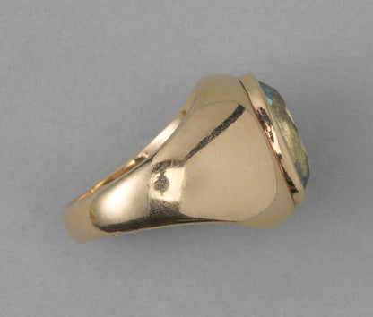 Vintage Oval Aquamarine and 18ct Rose Gold Signet Ring