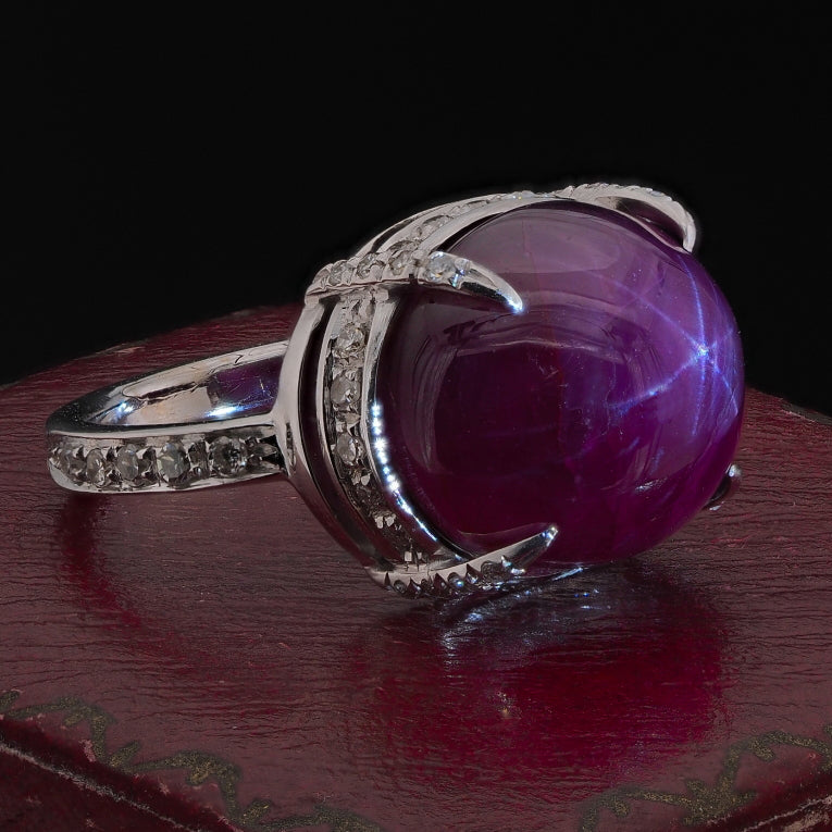 Natural No Heat 19ct Burma Star Ruby Solitaire Cocktail Ring with Diamonds