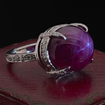 Natural No Heat 19ct Burma Star Ruby Solitaire Cocktail Ring with Diamonds